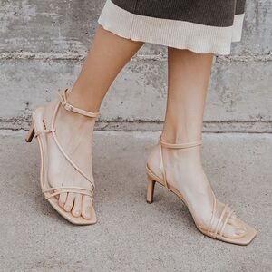 Lulu’s Nude Patent Faux Leather Healed Sandals
